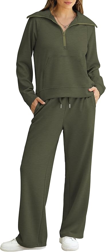 XIEERDUO Lounge Sets For Women 2025 Half Zip Sweatshirt And Wide Leg Sweatpant 2 Piece Outfits Sweatsuit Tracksuit