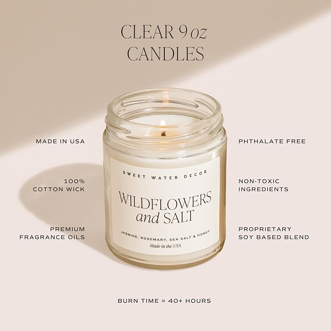 Sweet Water Decor Stress Relief Soy Candle - Lemon, Eucalyptus, Mint, Jasmine Scented Relaxing Candles for Home - 9oz Clear Jar + Gold Lid, 40+ Hour Burn Time, Made in The USA