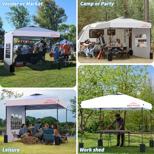 10x10 Pop Up Canopy with Sidewalls, Easy Up Canopy Tent, Heavy Duty Tents for Parties, One Person Set Up Event Tent, White