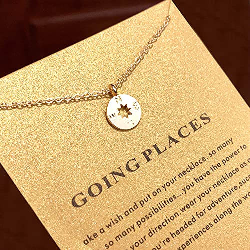 LANG XUAN Message Card Graduation Gift Compass Necklace Good Luck Bar Pendant Necklace for Women Jewelry