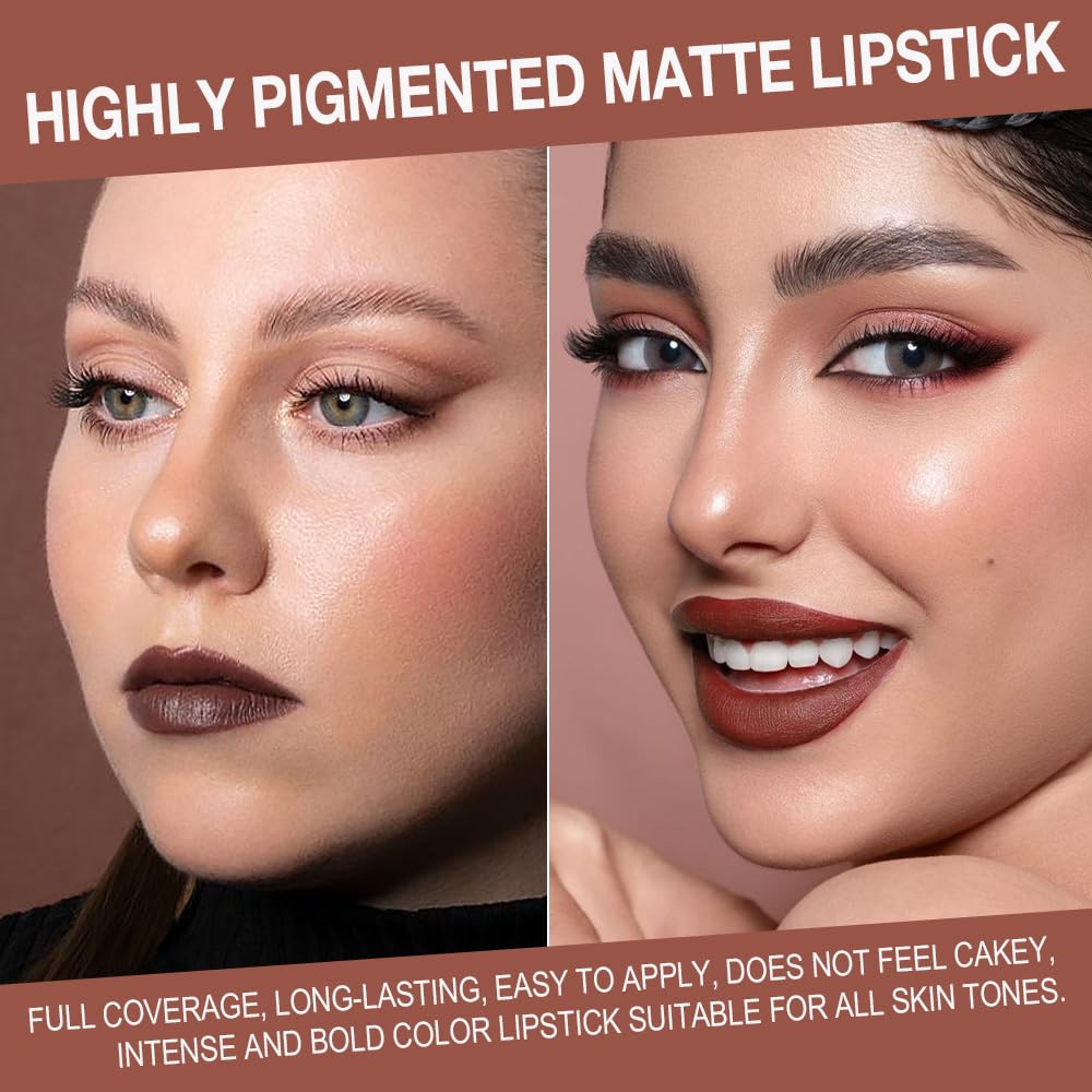 BINGBRUSH 2-in-1 Gradient Dark Brown Lip Liner Matte Lipstick, Longwear Waterproof Lip Pencil with Cone Tip, Crayon for Flawless