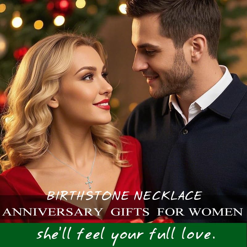 CupidGift Cross Necklace for Women 14K 18K White Gold Plated Dainty Round Emerald Birthstone Everyday Necklaces Jewelry Baptism Faith Anniversary Christmas Birthday Gifts for Wife Mom
