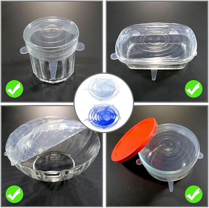 12 pcs Silicone Stretch lids set, Reusable Food Storage Covers,Silicone Bowl Covers,Flexible to Fit All Shape of Containers,Food Cover to Keep Food Fresh(6 Sizes,blue&green)