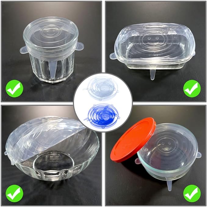 12 pcs Silicone Stretch lids set, Reusable Food Storage Covers,Silicone Bowl Covers,Flexible to Fit All Shape of Containers,Food Cover to Keep Food Fresh(6 Sizes,white&yellow)