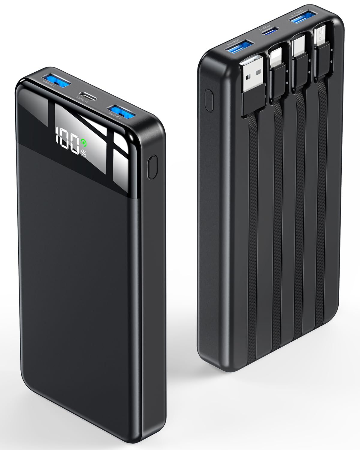 SABANI Portable Charger 35000mAh Power Bank - Portable Battery with 4 Built in Cables, 22.5W Fast Charging Battery Pack Compatible with iPhone 16 15 14 13 Samsung Android Phone etc (1 Pack, Black)