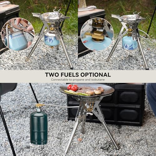 ONLYFIRE OUTDOOR LIVING Portable Camping Stove with Storage Bag, Foldable Propane Gas Stove Multi-fuel, Camp Stove for Pat...