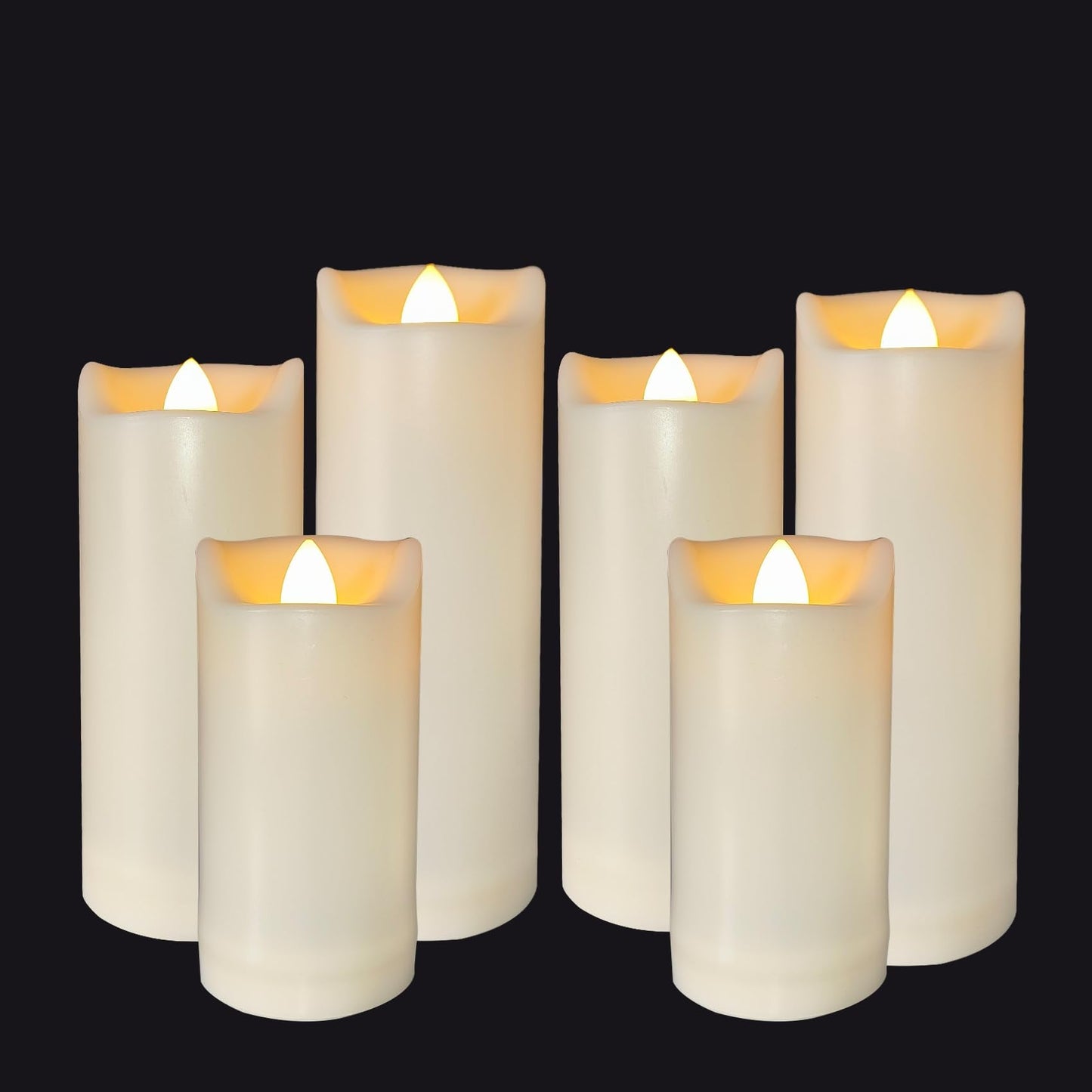 6 Pack Battery Operated Candles 2"x4"/5"/6" Plastic Flickering LED Flameless Candles with Timer Outdoor Waterproof Wedding Party Halloween Christmas Decoration Gifts Realistic Slim Tall Pillar Candles
