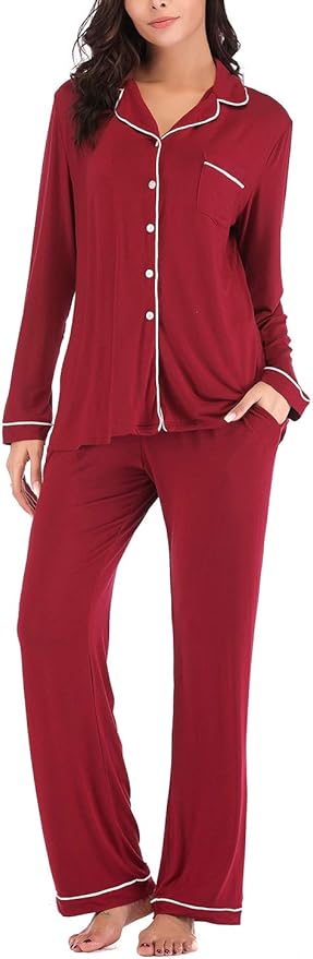 Aamikast Women's Pajama Sets Long Sleeve Button Down Sleepwear Nightwear Soft Pjs Lounge Sets