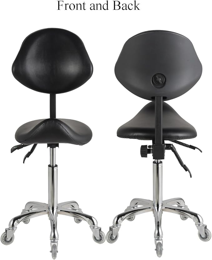 FRNIAMC Adjustable Saddle Stool Chairs with Back Support Ergonomic for Medical Clinic Studio Salon Office and Home (Black)