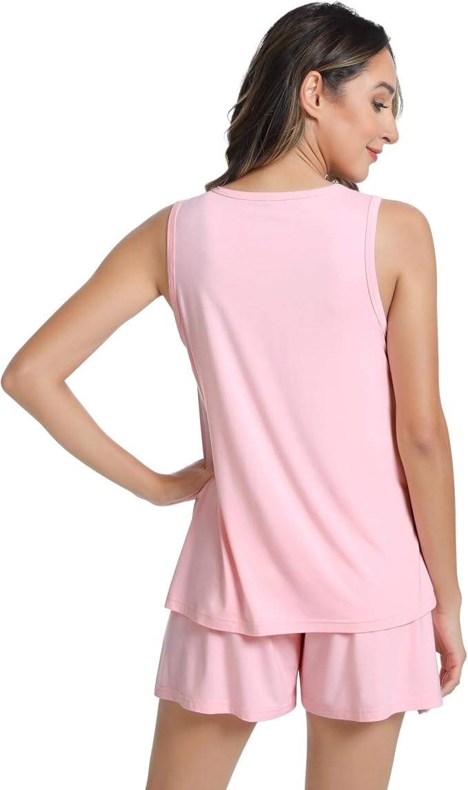 NACHILA Pajamas for Women-Viscose from Bamboo, Ribbed Racerback Tank Top Sexy Split Shorts Pajama Sets Cooling Sleep Cami Pjs
