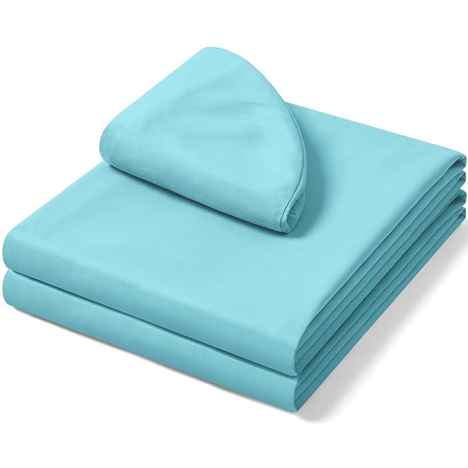 Comfyanno Massage Table Sheets Sets, 3 Pcs Professional Microfiber Massage Bed Cover Sheets, Soft, Light-Weight, Stain & Wrinkle Resistant, Includes Flat & Fitted Sheet, Face Cradle Cover - Sea Blue