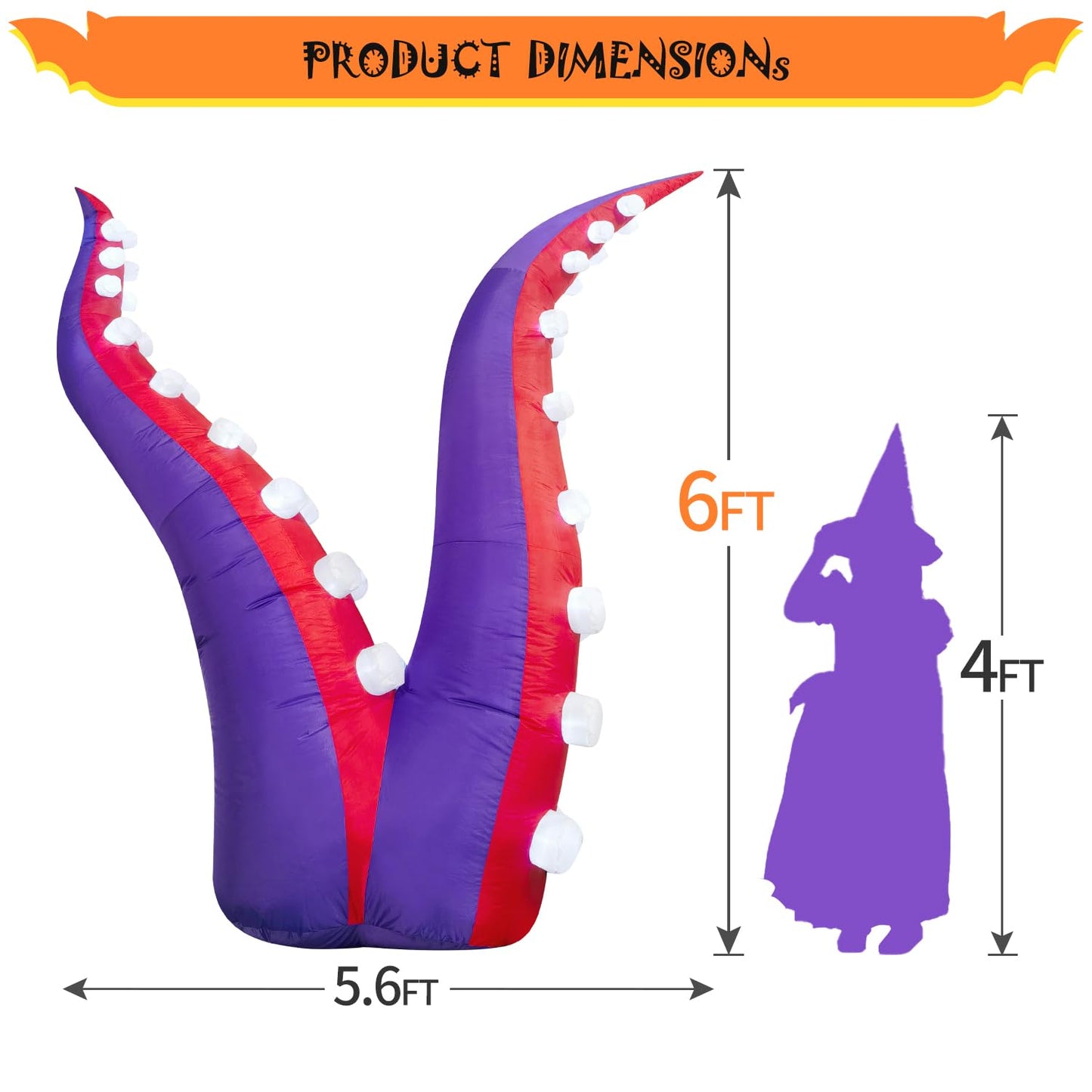 DomKom 6FT Halloween Inflatables Decorations Octopus Tentacles with 36 Built-in LED Lights, Blow Up Holiday Yard Decoration for Halloween Party Outdoor, Yard, Garden, Lawn Décor