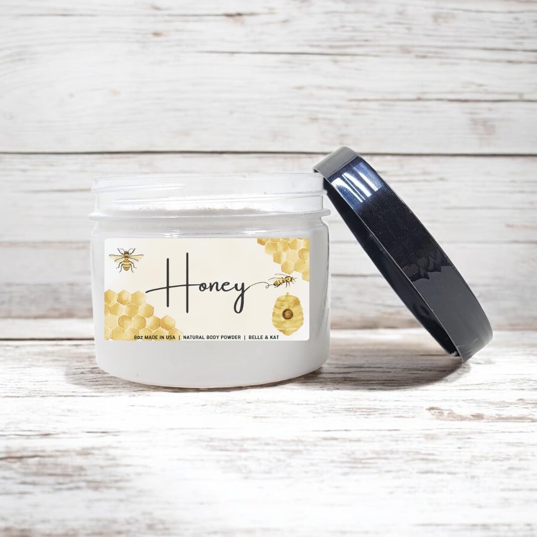 Body Powder for Women & Men, Honey Scented, Perfume Dusting Powder, Bath Powder with Fragrance & Essential Oils, Talc-Free 8oz Container with Lid, Made in USA
