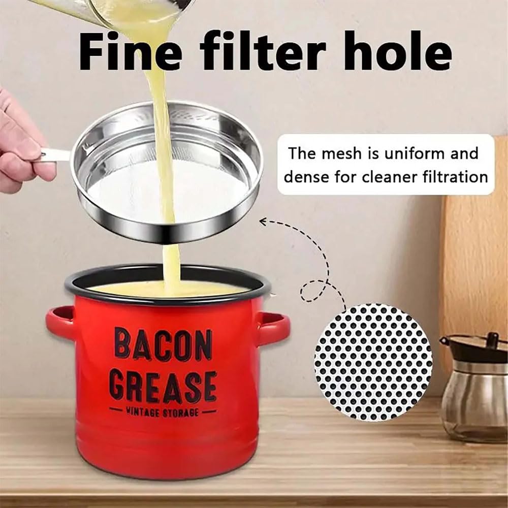 2026 New Bacon Grease Container with Strainer and Food-Grade Silicone Spatula, 46 Oz Grease Trap Jar, Greases Saver for Kitchen, Enamel Oil Can for Cooking/Frying/Baking (Blue)