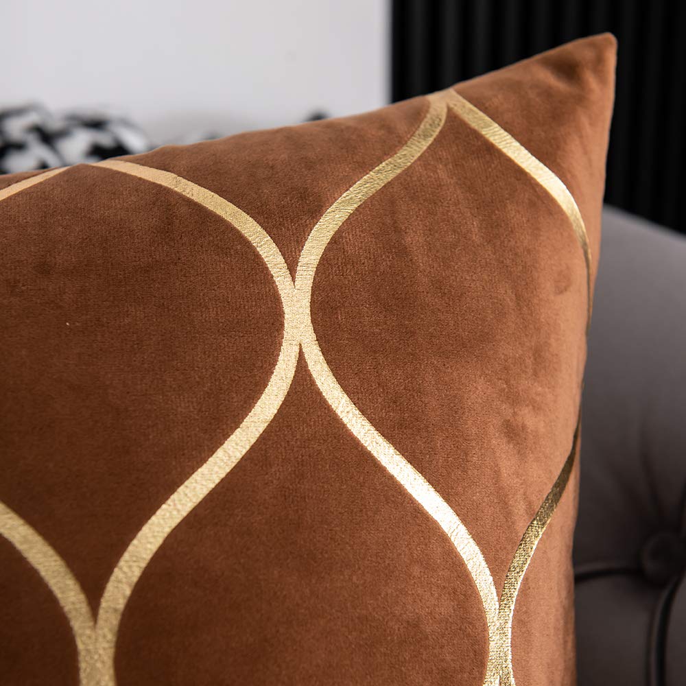 DEZENE Gold Velvet Throw Pillow Covers: 2 Pack 12x20 Inch Rectangular Decorative Pillow Cases for Bedroom Sofa Couch Living Room, Light Brown