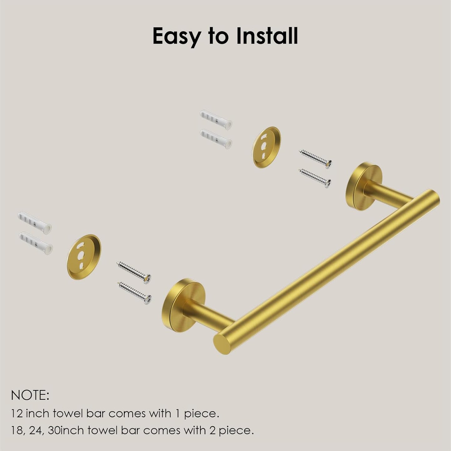 FORIOUS Towel Bar Wall Mounted, Stainless Steel Towel Racks for Bathroom, Includes Wall Mounting Hardware (Brushed Gold, 14 Inch)