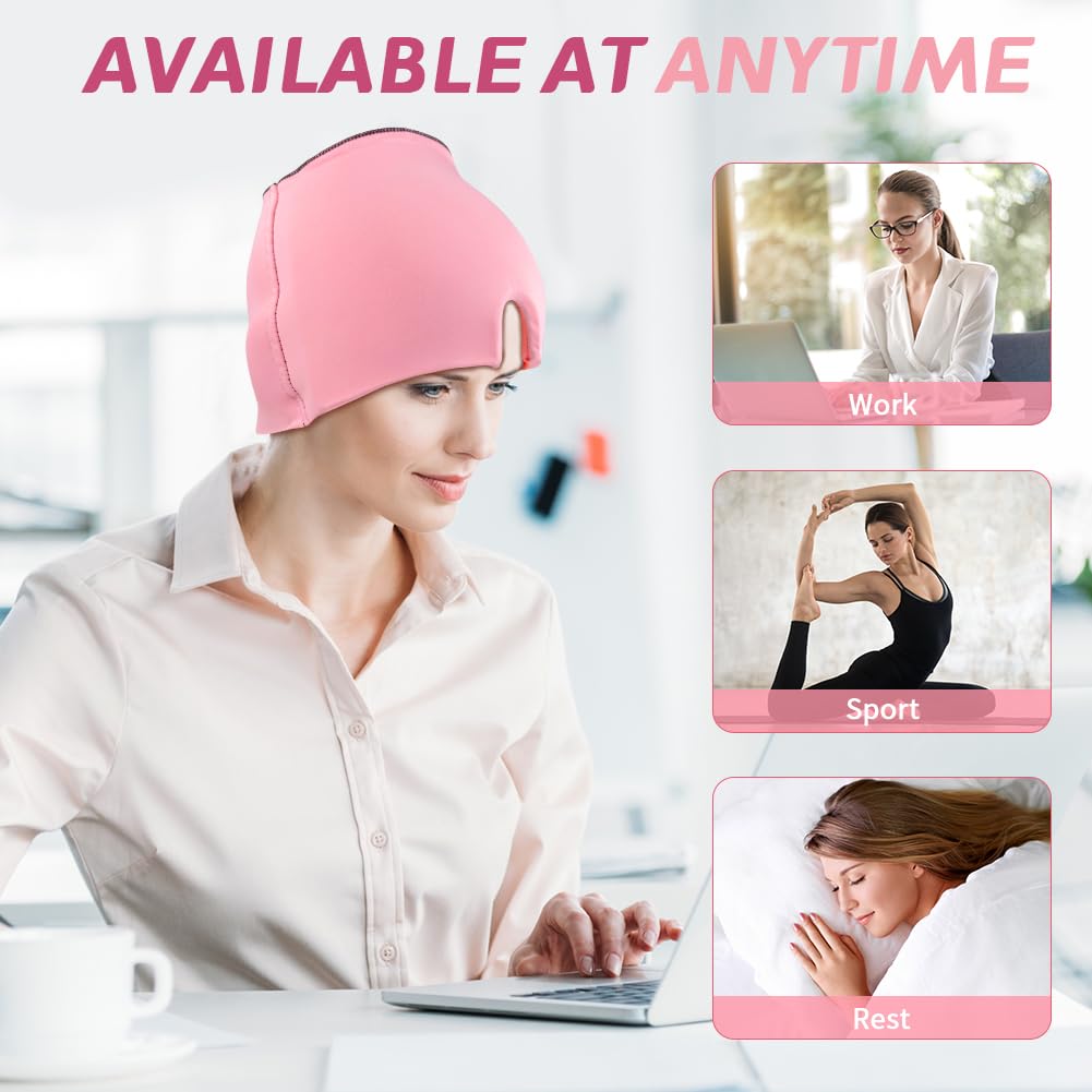 Migraine Relief Cap, Soothing Headache Ice Face Mask Products, Hot and Cold Therapy, Migraine Headache Relief Cap for Migraine, Sinus, Puffy Eyes, Tension, Stress and Hangover (Pink+Blue2)
