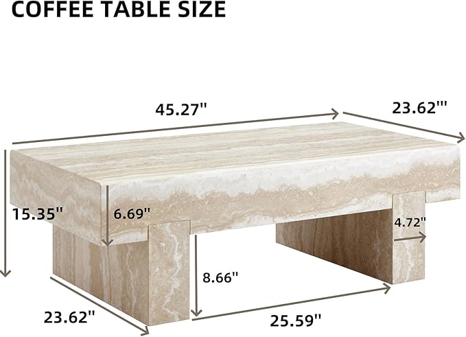 LKTART 46'' Rectangle Coffee Table for Living Room, Stone Pattern Desktop, Marble Pattern Thick Sturdy Legs Coffee Table with Storage for Dining Room Apartment Small Space (Stone Pattern)