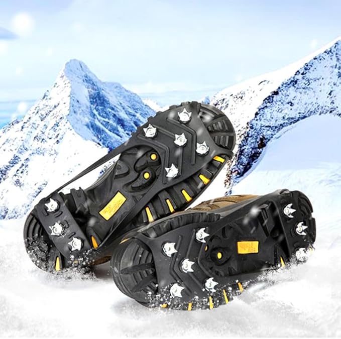 Non-Slip Rubber Ice Cleats with Steel Studs for Boots and Shoes, Adjustable Traction Grips for Walking on Snow and Ice