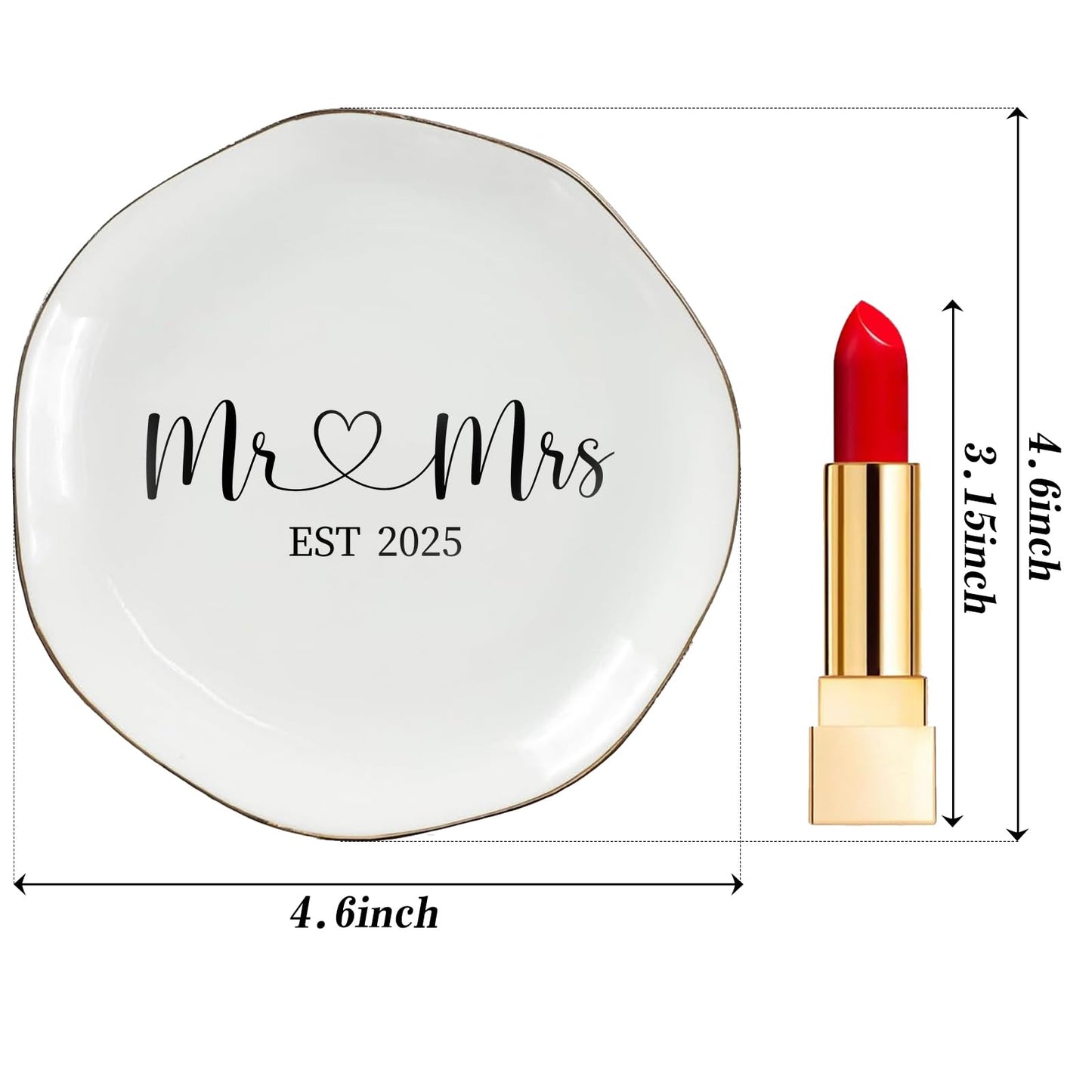 Mr & Mrs EST 2025 Ring Dish - Elegant Ceramic Ring Holder for Engagement, Wedding, and Bridal Shower Gifts - Honeymoon Keepsake for Friends, Newlyweds, and Bride-to-Be