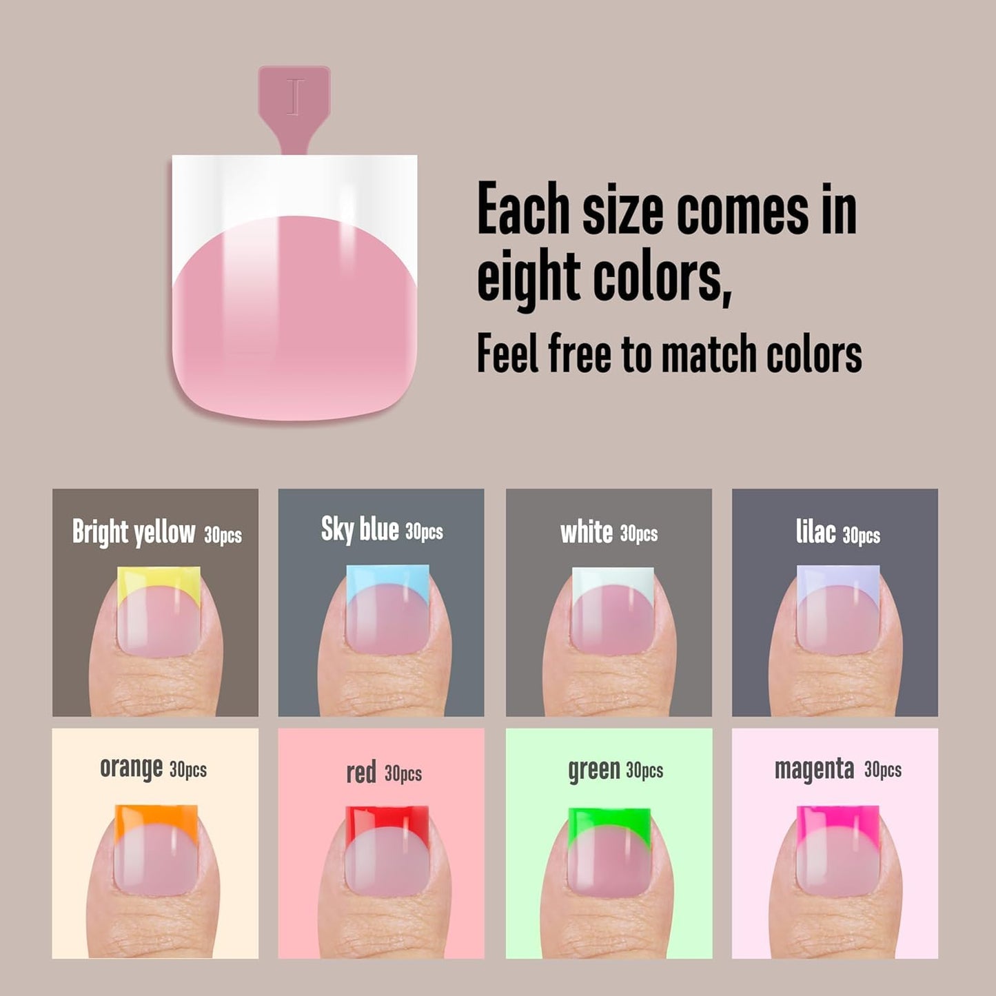 NOVO OVO French Tip Toe Nail Tips 8 MIXED SUMMER COLOR, Sharp Square Soft Gel False Toenail Extension, Need Builder Gel & Top Co
