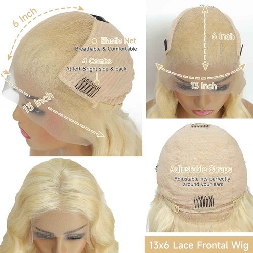 KEGOO 613 13x6 Lace Front Wig Human Hair 28 Inch Blonde Wig Human Hair 200% Density Body Wave HD Blonde Lace Frontal Wig Pre Plucked 613 Lace Front Wig Human Hair