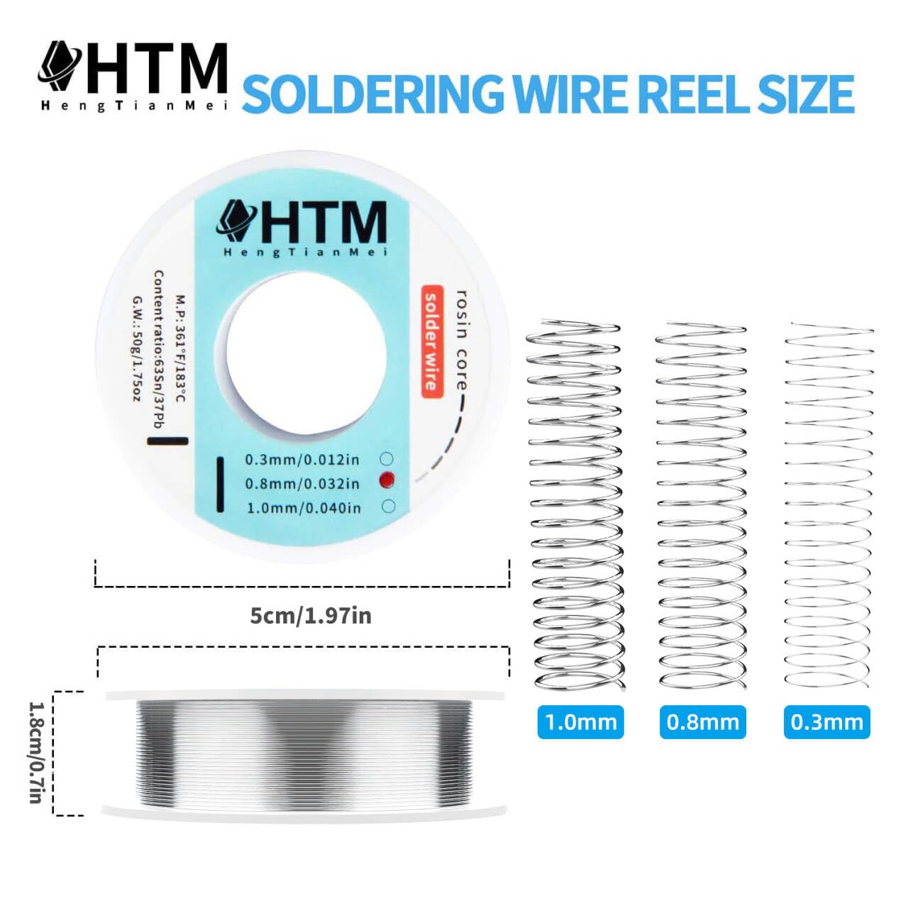 HengTianMei Tin Lead 63/37 Rosin Core Low Temp Solder Wire For Electronics Components And DIY repair(0.8mm/50g)