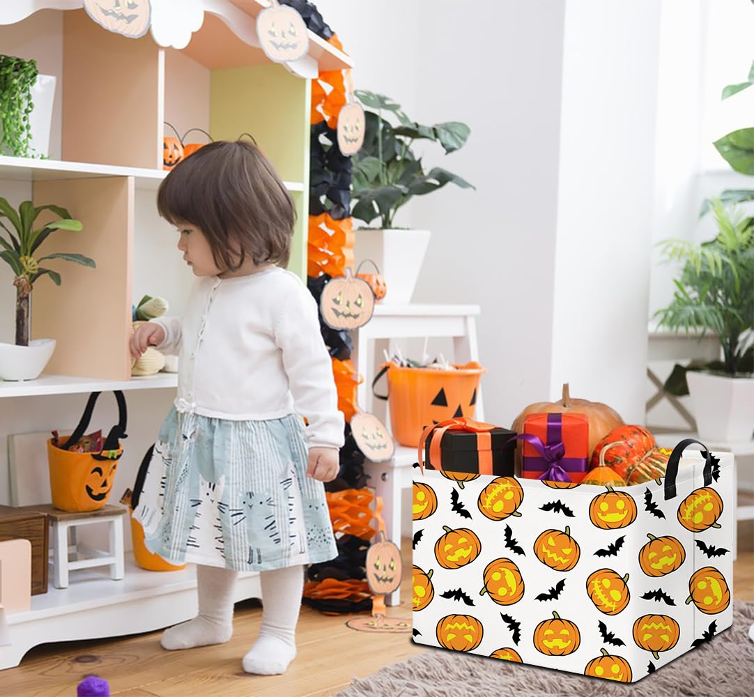 NTAOHAMPER Rectangular Storage Basket Empty, Storage Bin with Handles, Room Decor, Gift Basket, Book Box(Pumpkin Halloween)