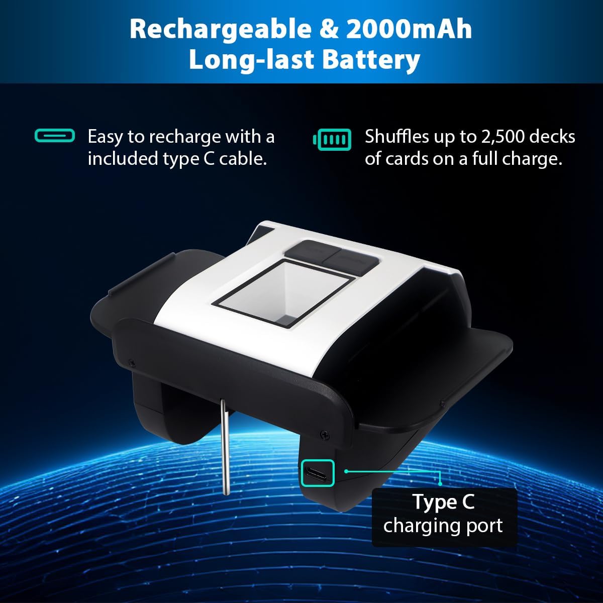 S1 Automatic Card Shuffler with 2000mAh Rechargeable Built-in Battery, 2 Deck Ultra Quiet Shuffling Machine