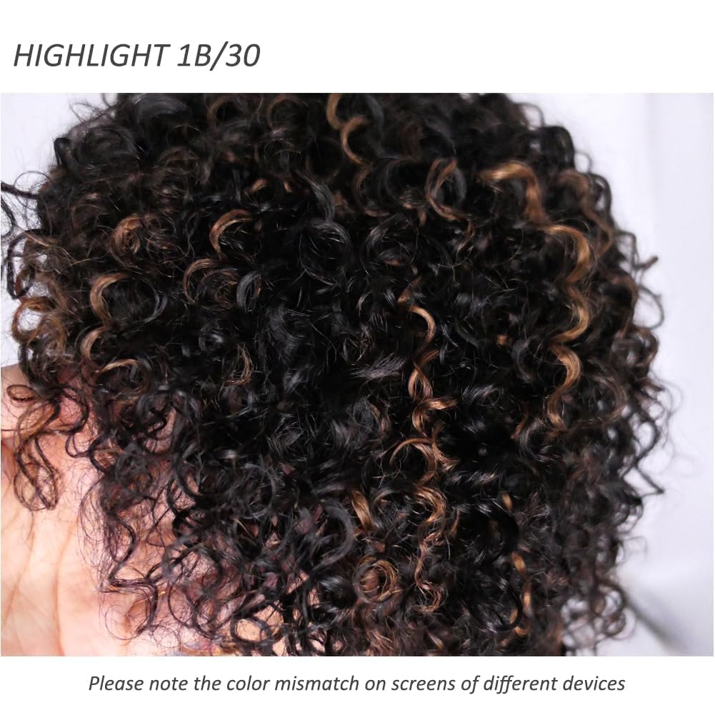 Velicoo Short Curly Human Hair Wigs for Black Women Lightweight Breathable Highlight Wig Ombre Black and Copper Brazilian Hair 1