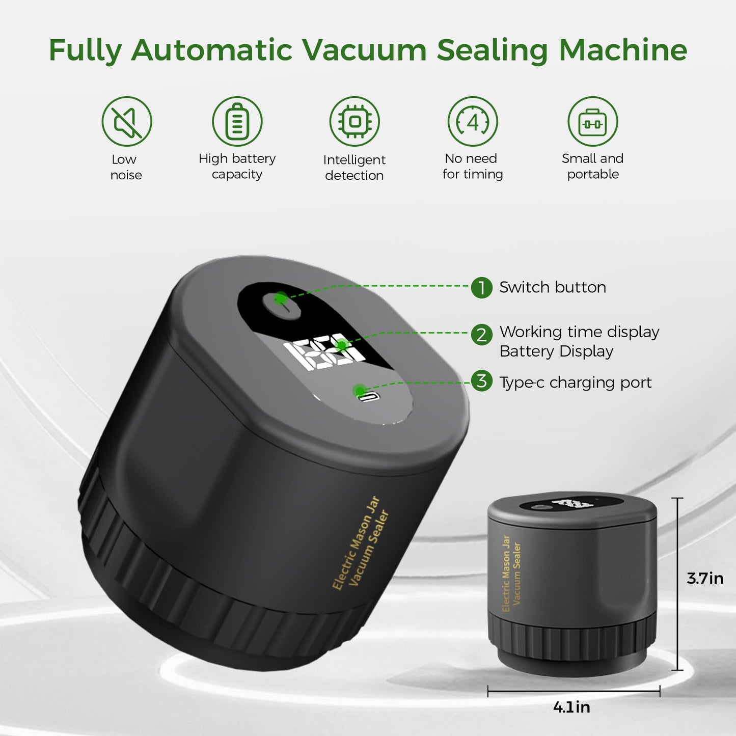 Newise Electric Mason Jar Vacuum Sealer, Automatic Jar Vacuum Sealer Kit for Wide and Regular Mouth Lids, Birthday Gifts for Mom, Portable Vacuum Sealer Machine for Canning, Food Storage
