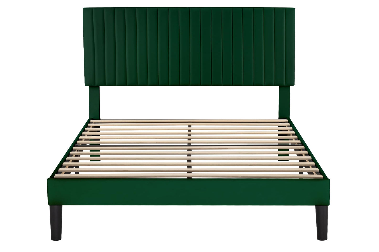 Allewie Queen Bed Frame, Velvet Upholstered Platform Bed with Adjustable Vertical Channel Tufted Headboard, Mattress Foundation with Strong Wooden Slats, Box Spring Optional, Easy Assembly, Green