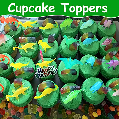 48Pcs Glow in Dark Mini Dinosaur Figures Kids Valentines Day Gifts School Birthday Party Favors Supplies Dino Cupcake Topp...