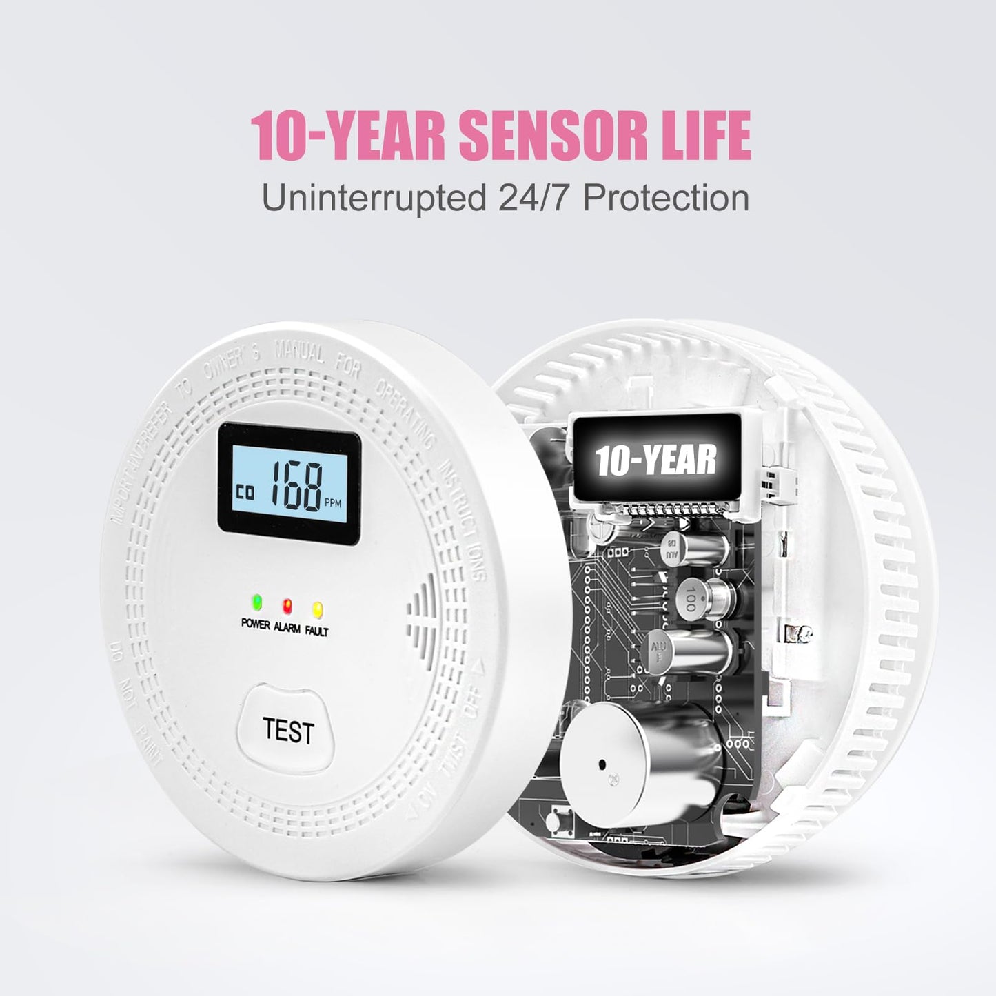 3 Pack Smoke Carbon Monoxide Detectors,2 in 1 CO & Smoke Fire Alarm for Home,Dual Sensor Smoke Alarm Carbon Monoxide Detector with LCD Display,Replaceable Battery Operated, 85db Sound(Battery Include)