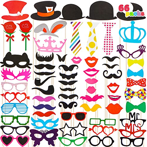 Joyin Toy Photo Booth Props 66 Pieces，Multicolor Kit for Graduation Wedding Party Supplies Favors，with Stick, Hats, Glasse...
