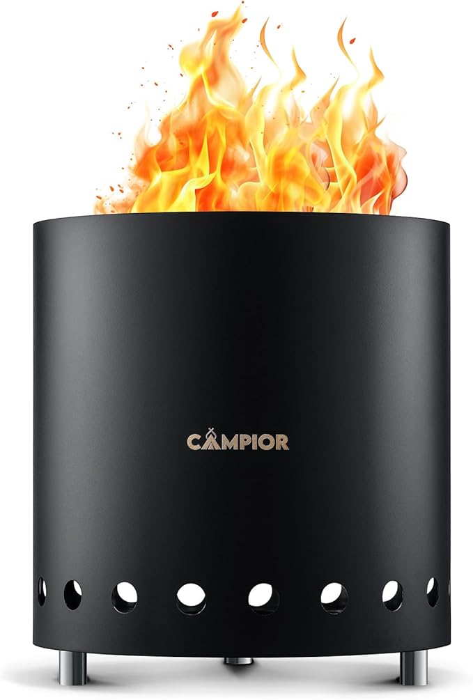 CAMPIOR Wood Burning Fire Pit Stove with Black Exterior - Smokeless Outdoor Stove for Efficient Wood Fires, Camping, and G...