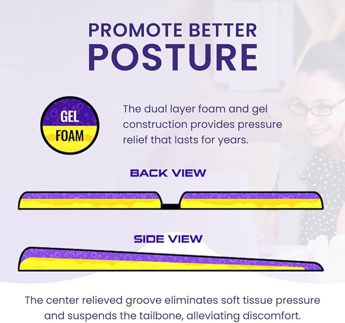 GSeat Ultra Orthopedic Gel and Foam Seat Cushion (Black) – for Coccyx, Back, Tailbone, Prostate, Postnatal, and Sciatica Pain/Discomfort – Office, Car, Chair, Travel