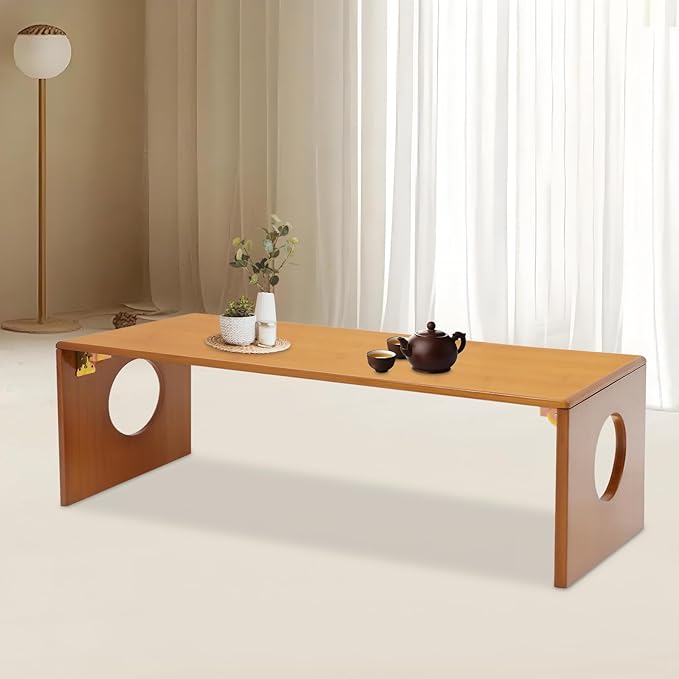 Eapmic 39.3in Folding Floor Coffee Table, Bamboo Low Japanese Floor Table, Portable Coffee Tables for Living Room Bedroom Meditation Tatami Home Office (39.3in)