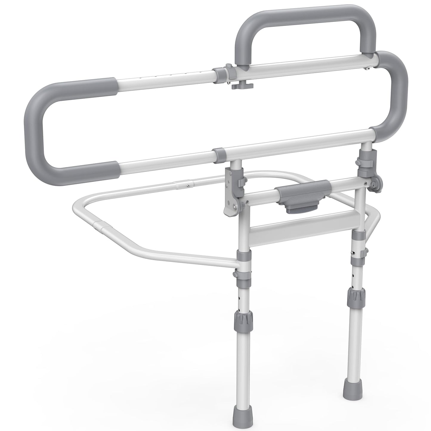 Lemagalu Heavy Duty Bed Rails for Elderly Adults Safety-Foldable Bed Rail for Senior with Adjustable Heights Fits All Bed Sizes，Bed Handle Bedside Assist with Pocket -504M (White and Gray)