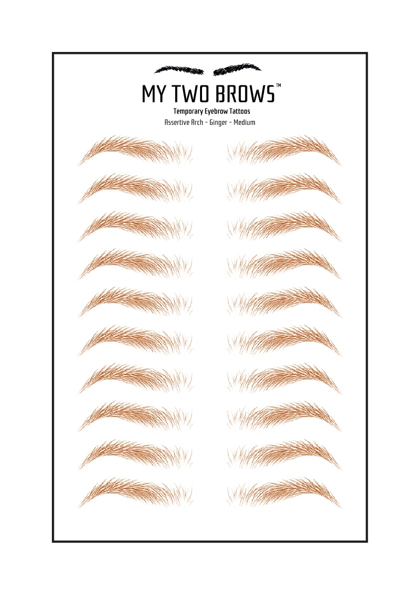 (10 pairs) Ginger Temporary Eyebrow Tattoo - Medium Size - Waterproof & Smudgeproof - Assertive Arch Style Eyebrow Stickers - Sheet Lasts up to 30 Days - Won't Work on Existing Brows