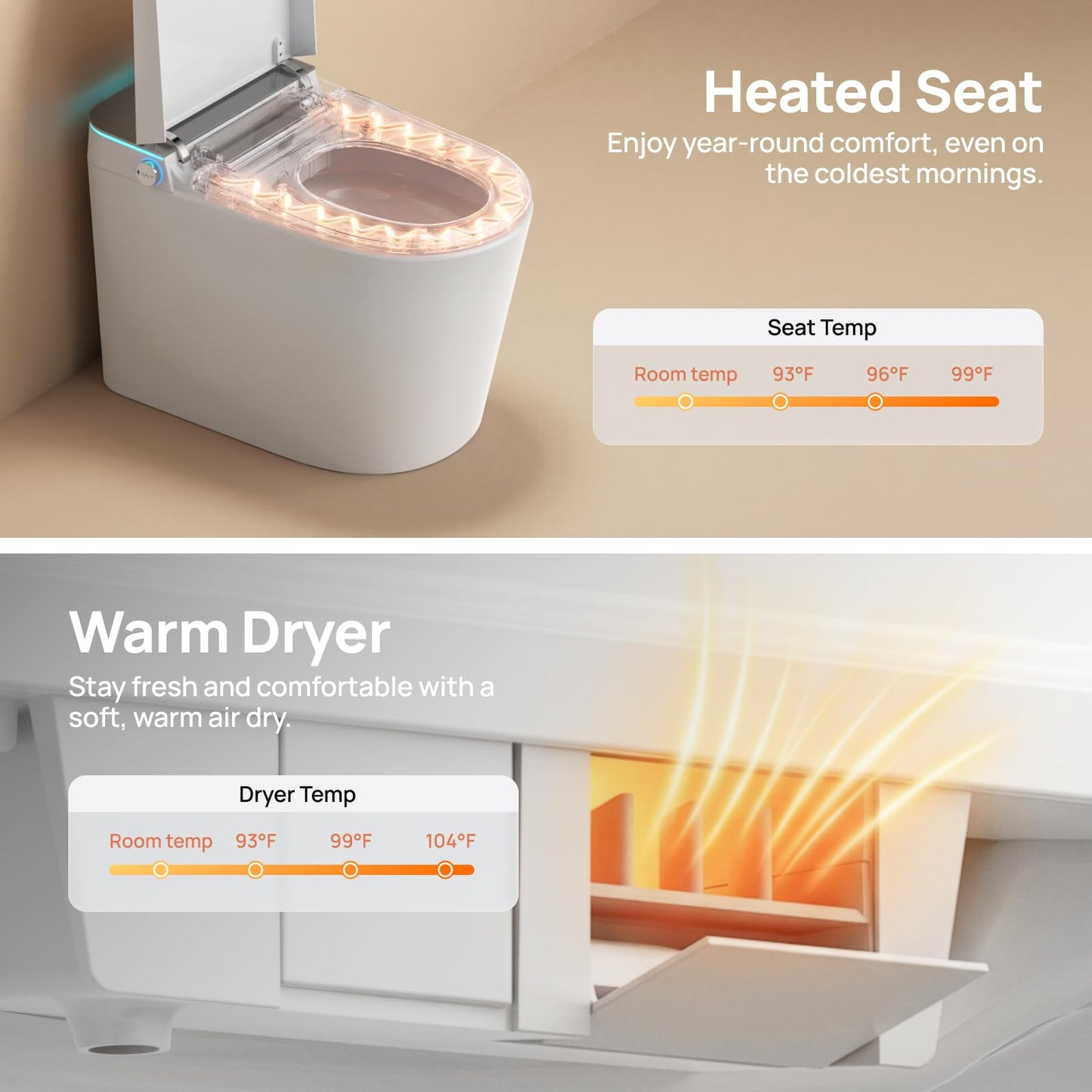 Smart Toilet with Bidet Built-in: Auto Dual Flush Bidet Toilet with Dryer, Gentle Wash One Piece Toilet with Child Mode, Foam Shield, Heated Seat, Foot Sensor, UV-C Night Light, Manual Lid/Seat