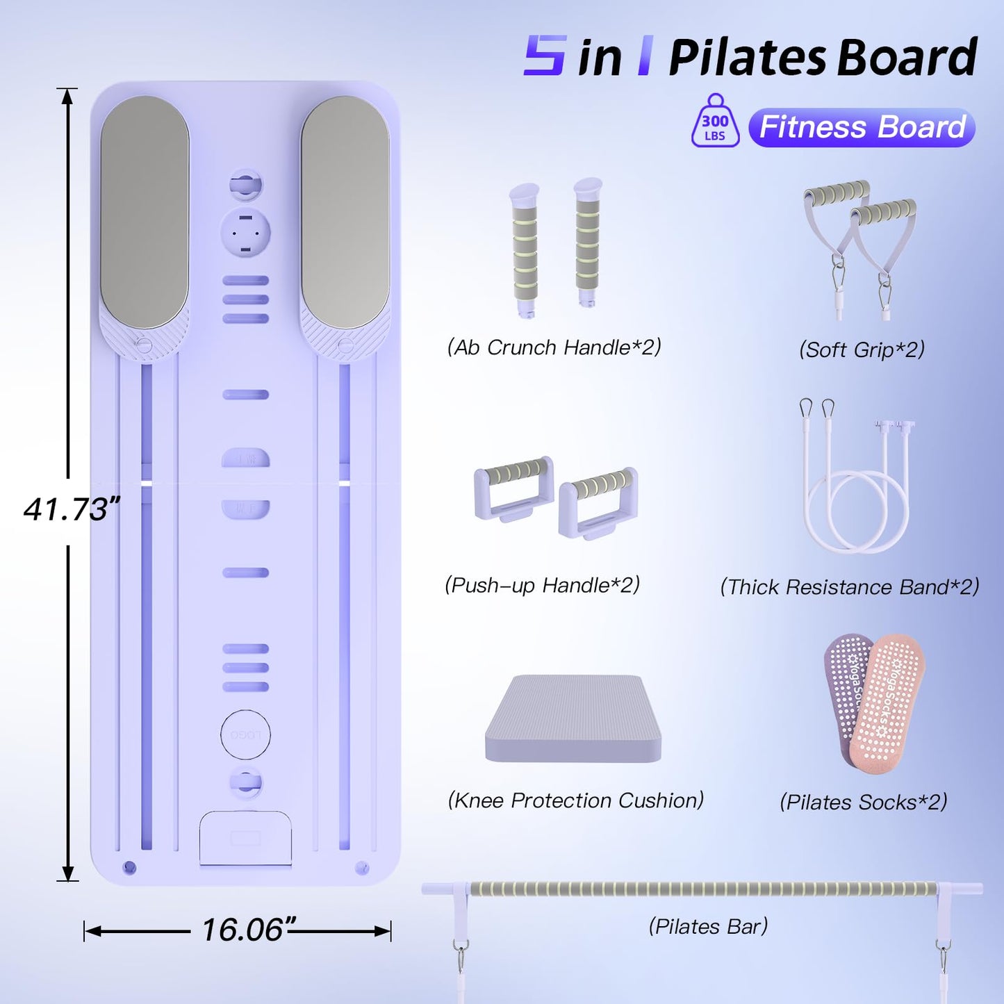 Lazolloa 5 in 1 Pilates Board, Foldable Pilates Reformer Set with Resistance Bands, Portable Pilates Sliding Board, Trainer Machine for Home Workout, Ab, Core, Fitness, Exercise, Purple