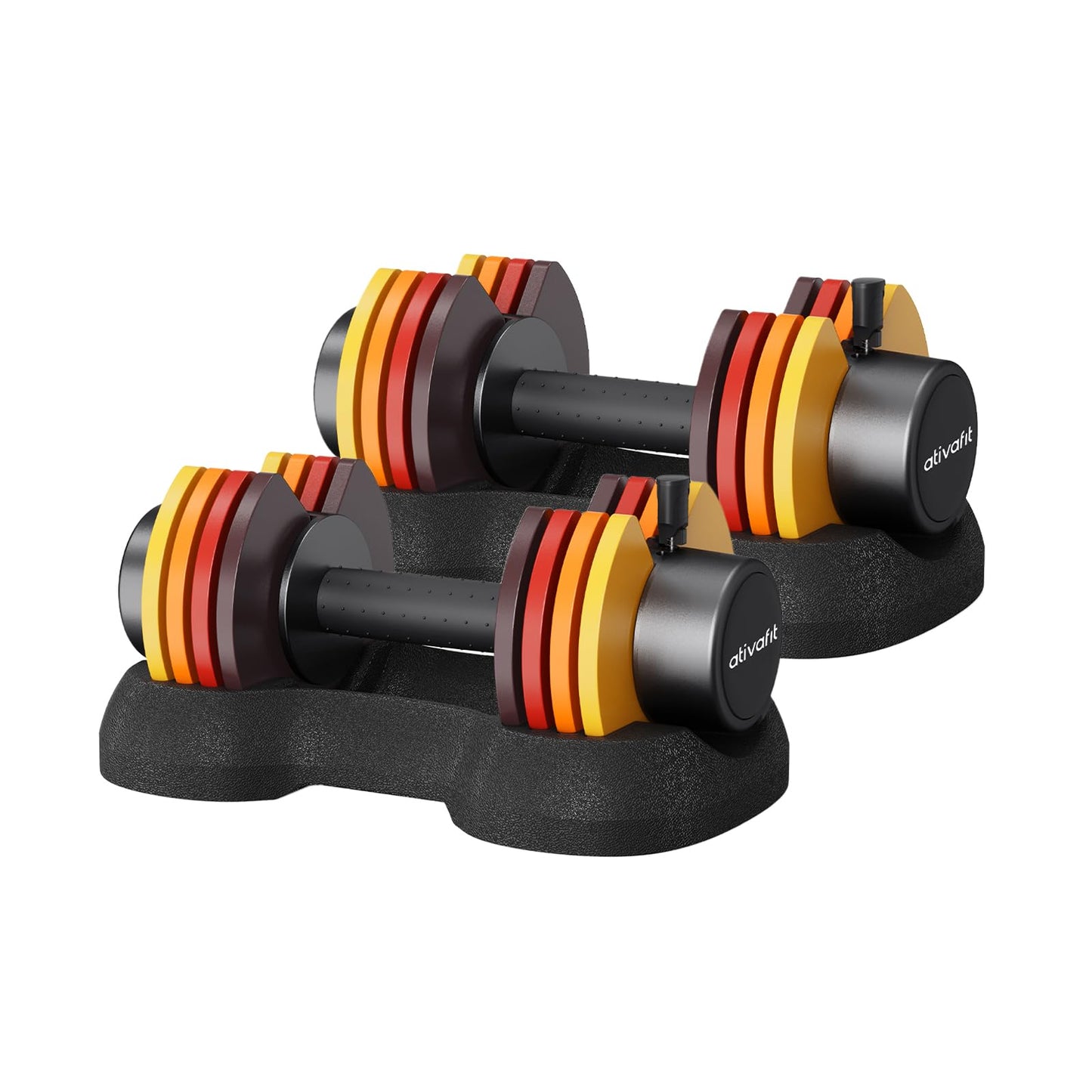 ATIVAFIT Adjustable Dumbbell Set of 2, 5–25LB Quick Dial Free Weights with Safety Lock & Anti-Slip Steel Handle, Space Saving Home Gym Equipment for Beginner Home Workouts and Light Strength Training, Sunrise