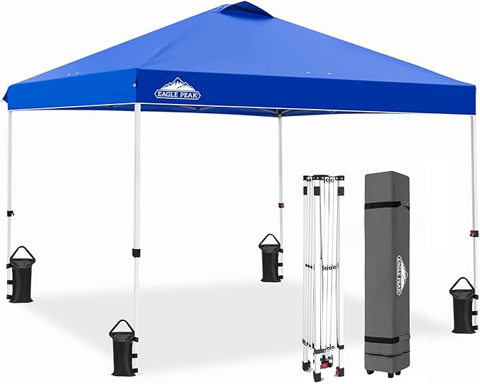 EAGLE PEAK Pop Up Canopy Tent with Wheeled Carry Bag, 8 Stakes, 4 Ropes, 4 Weight Bags, Easy Set Up Tent Canopy, 10x10 ft,...