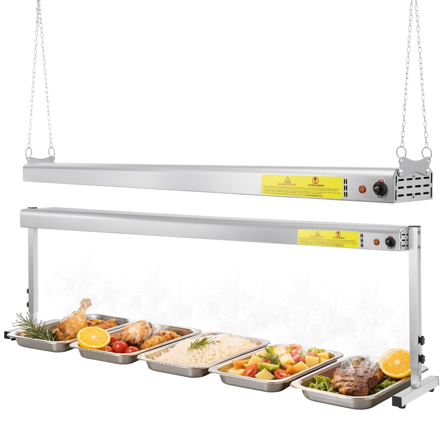 Hiteemer 60-Inch Food Heat Lamp, 1450W Commercial Food Warmer Electric Strip Heater Overhead Stainless Steel Catering Heating Lamp for Buffet Restaurant Parties Kitchen, Silver 115V