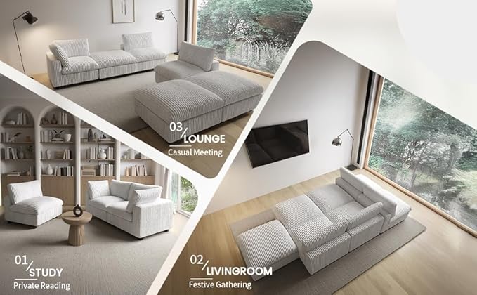Cloud Couch Modular Sectional Sofa,157" Oversized U Shaped Couch with Ottoman,6 Seater Convertible Sofa,Comfy Plush Couches for Living Room,Covers Washable&Replaceable (White)