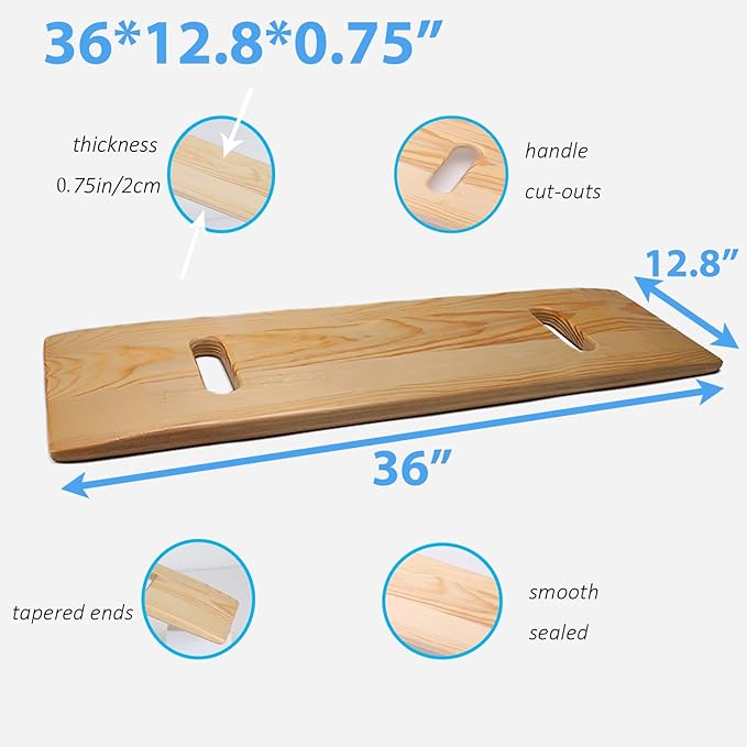 Slide Transfer Board with Handles,FSA Eligible,Made of Heavy-Duty Wood,Mobility Aid for Senior and Handicap,Load Capacity Up to 500 lbs,36 * 12.8 * 0.75