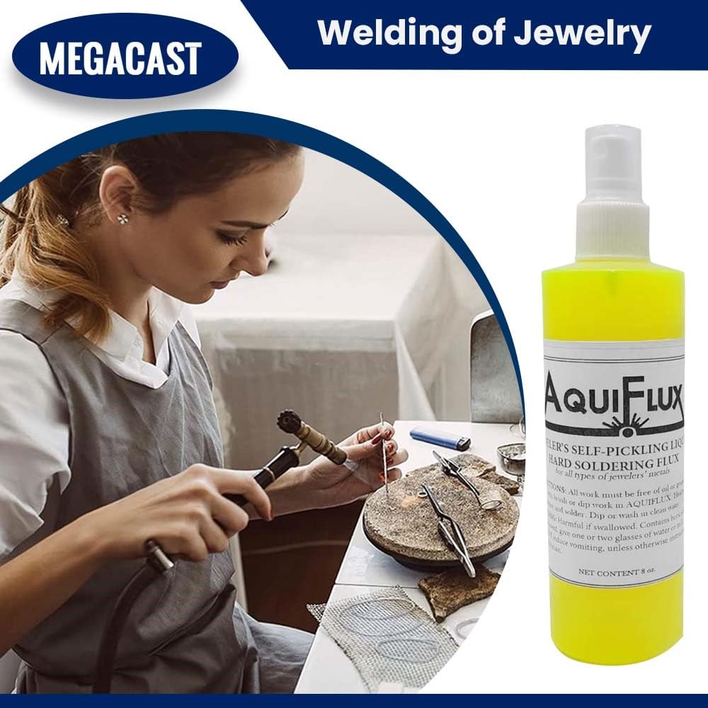 Aquiflux Self Pickling Flux for Precious Metals Gold Silver Jewelry and Hard Soldering 8 Oz Megacast (275 ml)