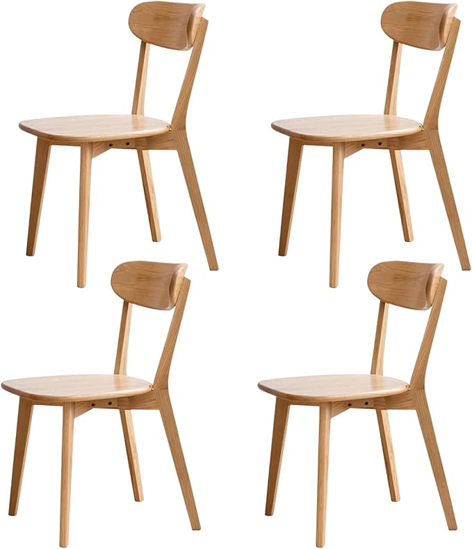 Hymus 100% Solid Oak Wood Dining Room Chairs - Practical Kitchen Chairs for Dining Room, Kitchen, Living Room (4, Natural)