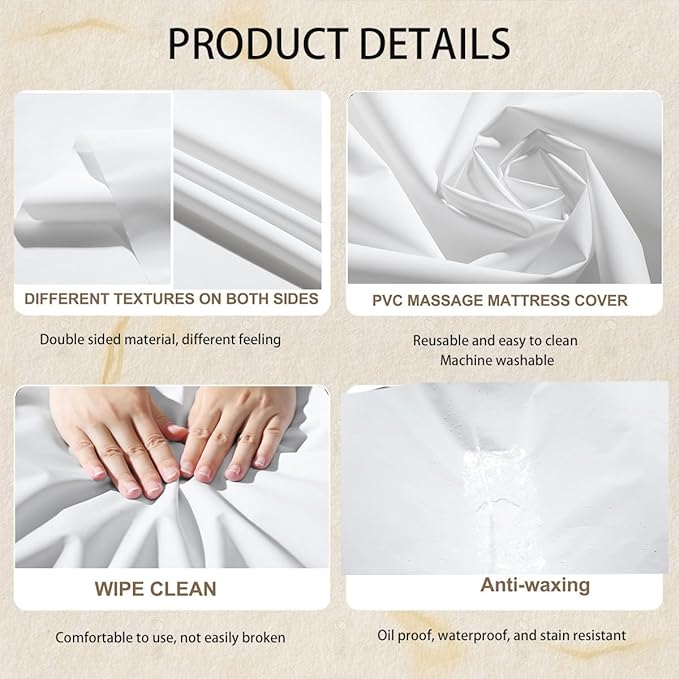 Massage Table Sheet, 87 x 51" PVC Reusable Wax Mat Pad Waterproof Massage Bed Cover Sheet (1Pcs White)